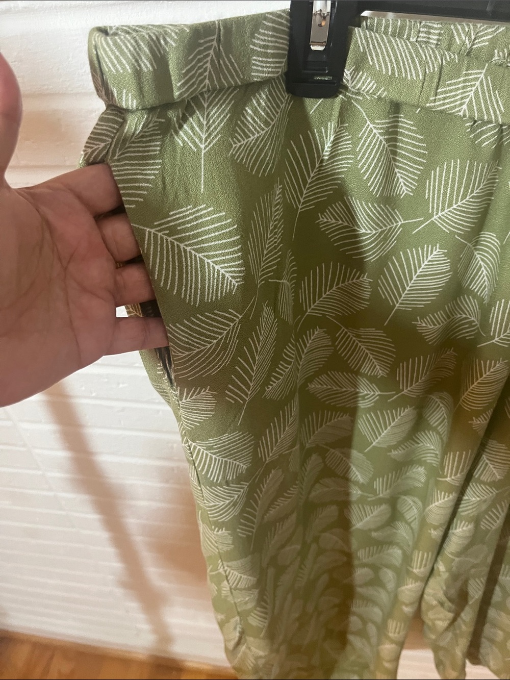 Olive Green Leaf Print Wide Leg Pull-On Pants by NorthStyle - Picture 3 of 5